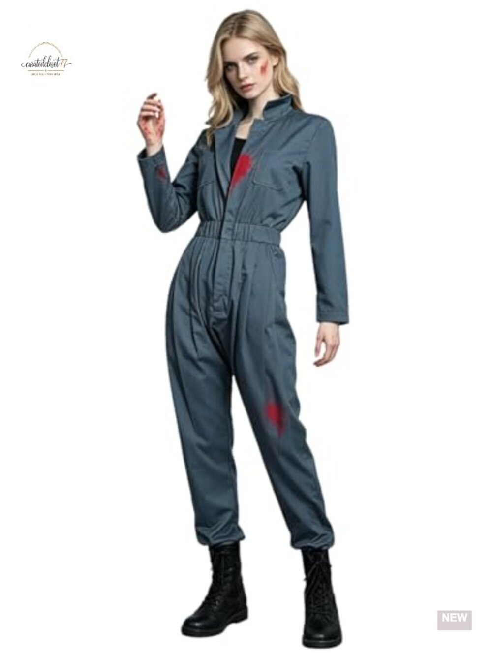 Women's Killer Halloween Costume Zip-Front Long Sleeve Utility Jumpsuit